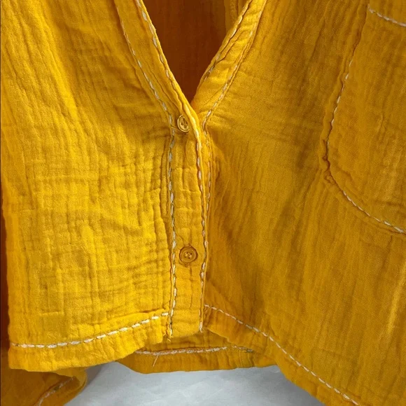 7 For All Mankind Yellow Cotton Blouse and Short Set - Picture 4 of 11